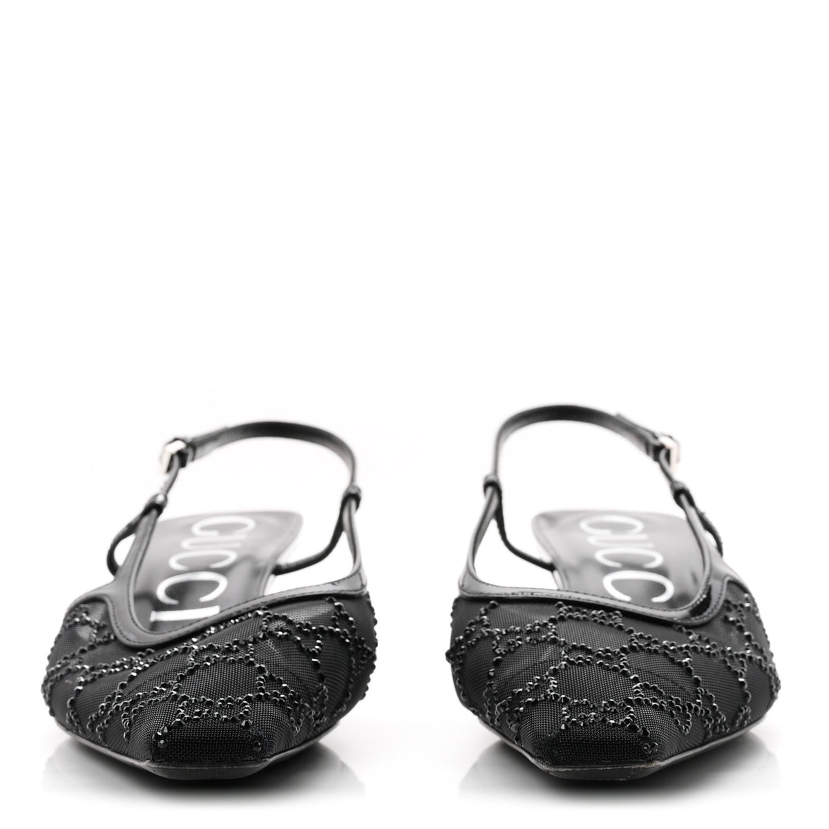 Suede Mesh Crystal GG Monogram Slingback Pumps 38 Black