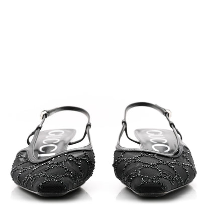 Gucci Suede Mesh Crystal GG Monogram Slingback Pumps 38 Black 3 of 8