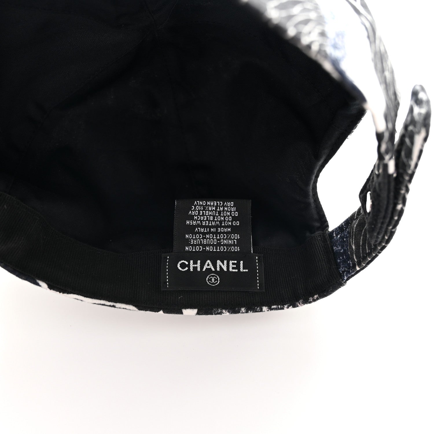 Chanel Cotton Coco Print Cap Hat Navy Black White 8 of 9