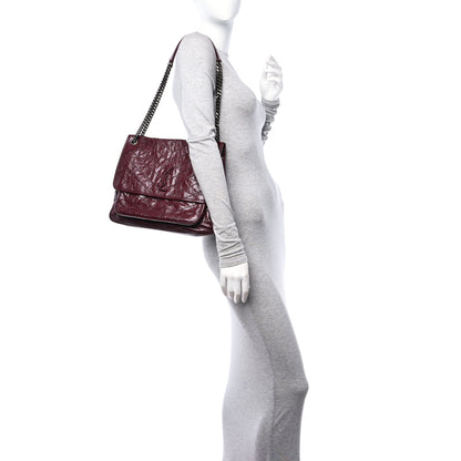 Saint Laurent Crinkled Calfskin Matelasse Monogram Large Niki Chain Satchel Rouge Legion 2 of 9