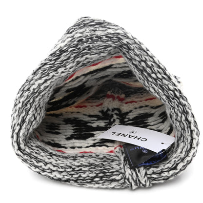 Chanel Wool Shearling CC Beanie Hat Ivory Black Red 5 of 7