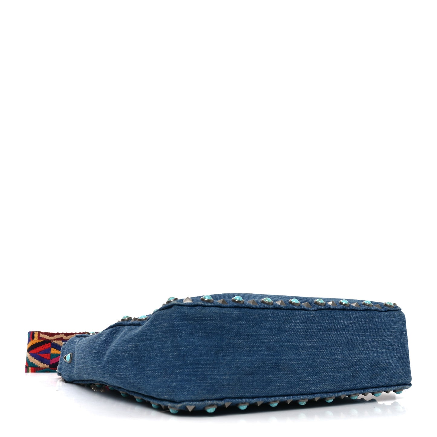 Denim Small Guitar Strap Rockstud Rolling Flip-Lock Messenger Bag Blue