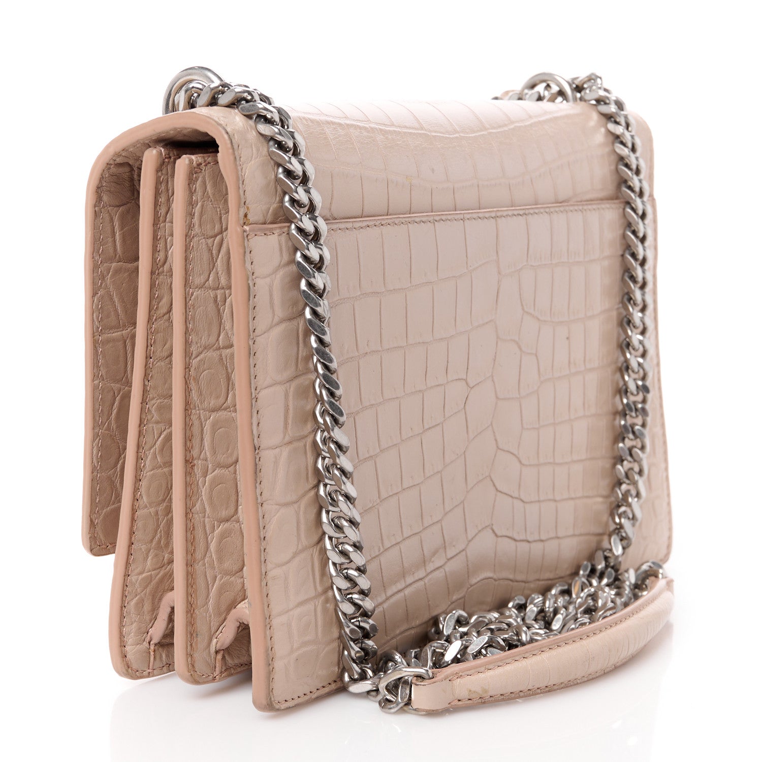 Saint Laurent Calfskin Crocodile Embossed Medium Monogram Sunset Marble Pink 3 of 11
