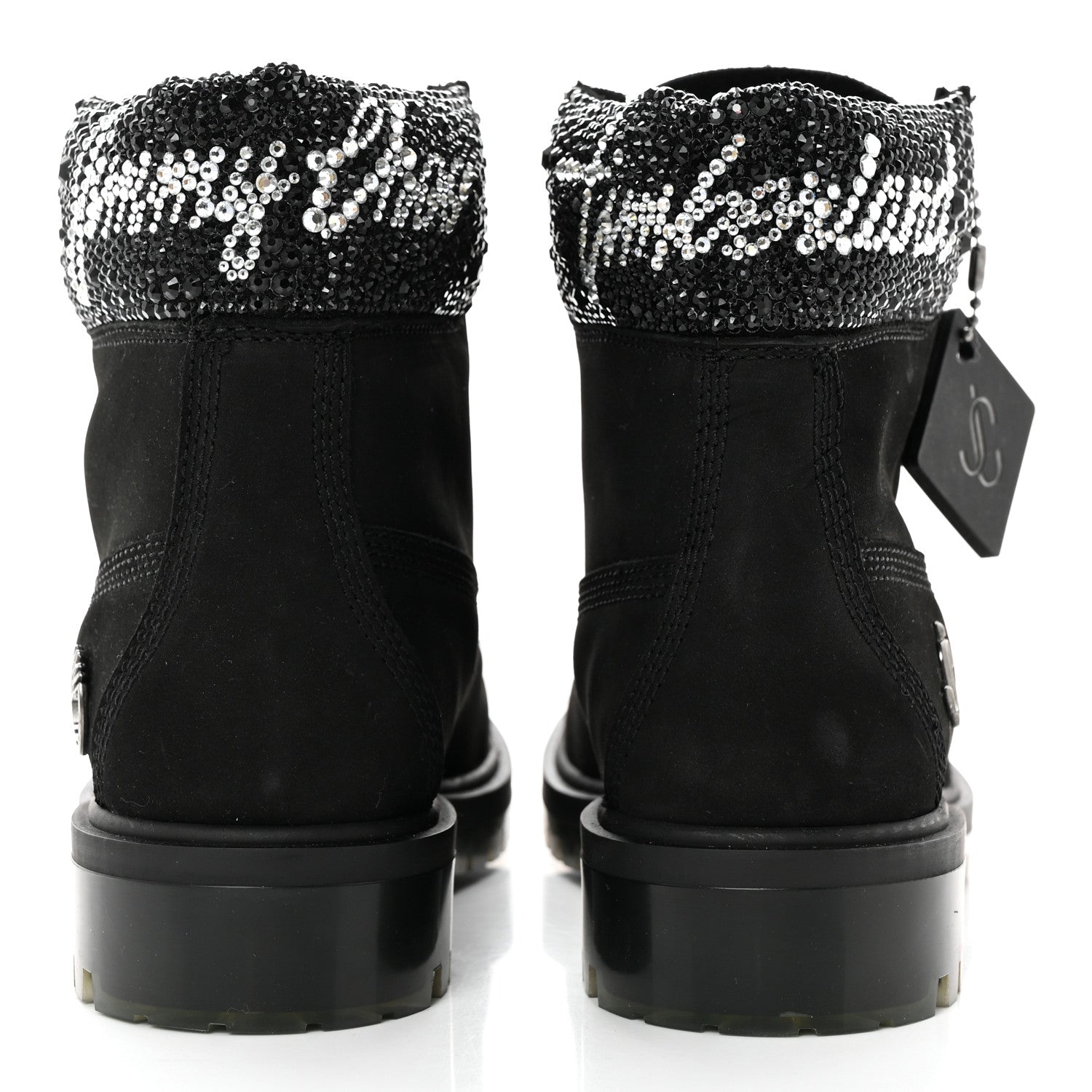Jimmy Choo X TIMBERLAND Nubuck Swarovski Crystal Womens Ankle Boots 7 Black 5 of 11