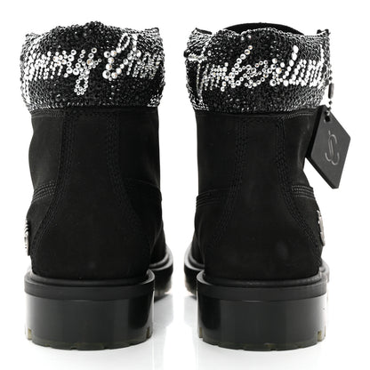 Jimmy Choo X TIMBERLAND Nubuck Swarovski Crystal Womens Ankle Boots 7 Black 5 of 11