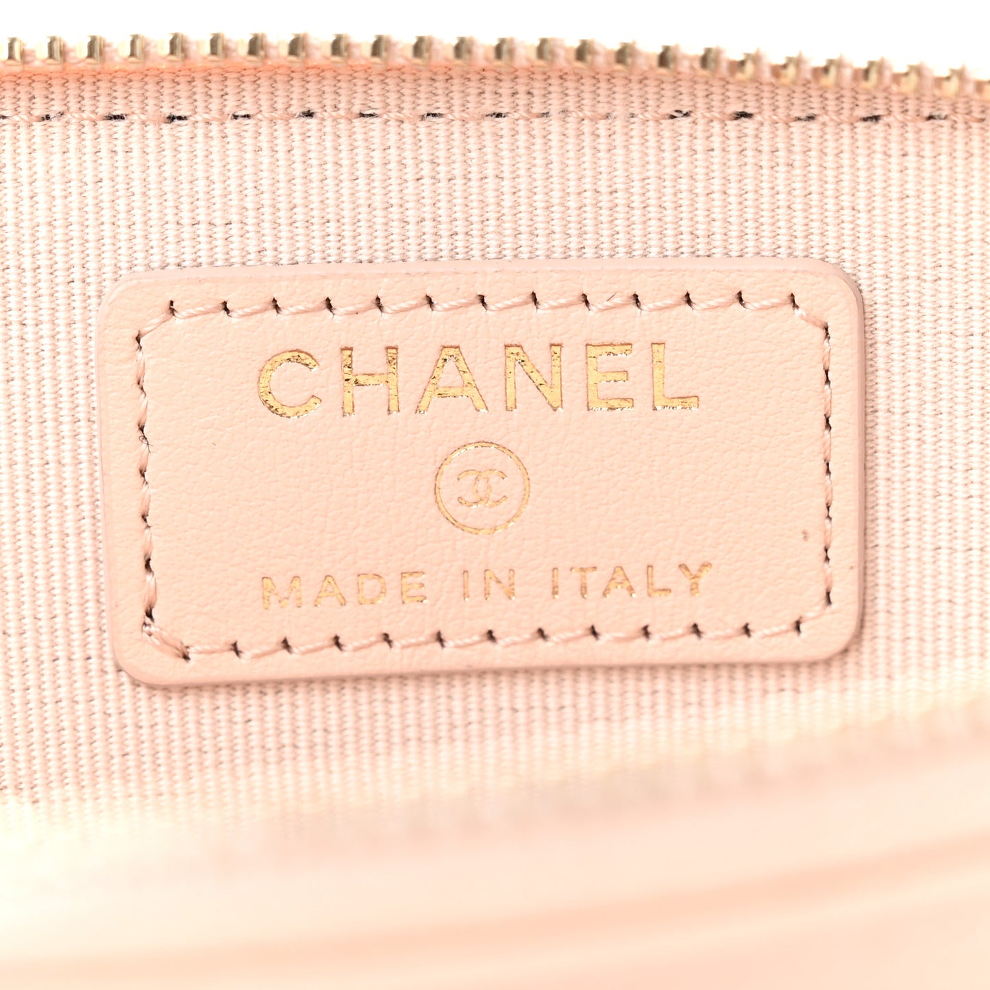 Caviar Quilted Zip Card Holder Wallet Light Beige