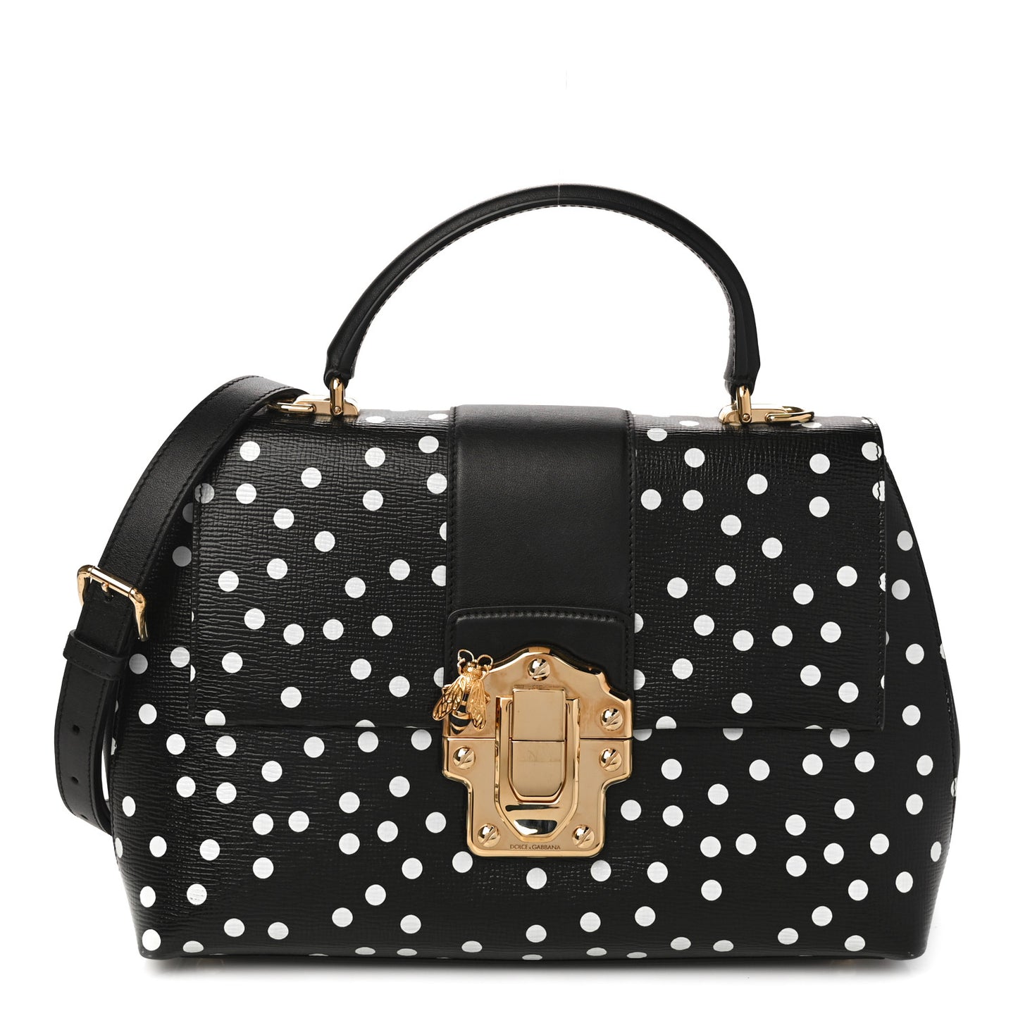 Calfskin Polka Dot Print Lucia Satchel Black