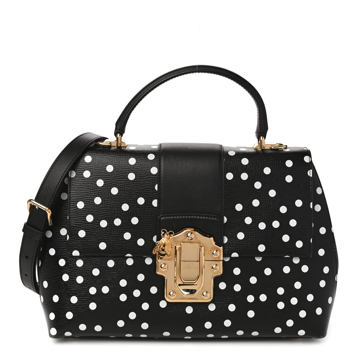 Dolce & Gabbana Calfskin Polka Dot Print Lucia Satchel Black 3 of 10