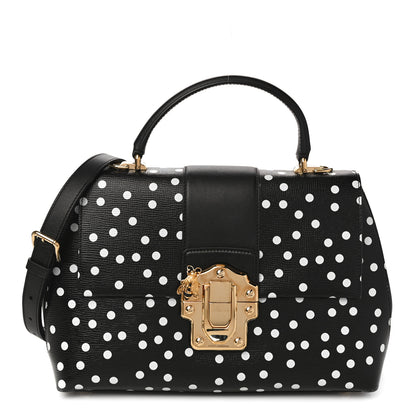 Dolce & Gabbana Calfskin Polka Dot Print Lucia Satchel Black 3 of 10