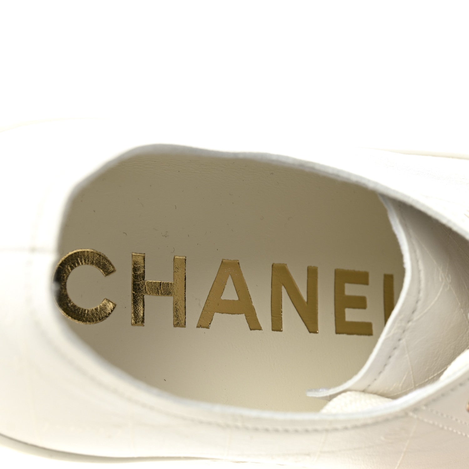 Chanel Lambskin Printed Logo Sneakers 38 White 8 of 10