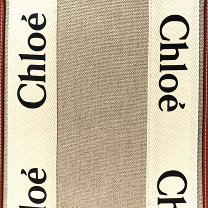 Chloe Linen Calfskin Medium Woody Ribbon Tote White Brown 9 of 11