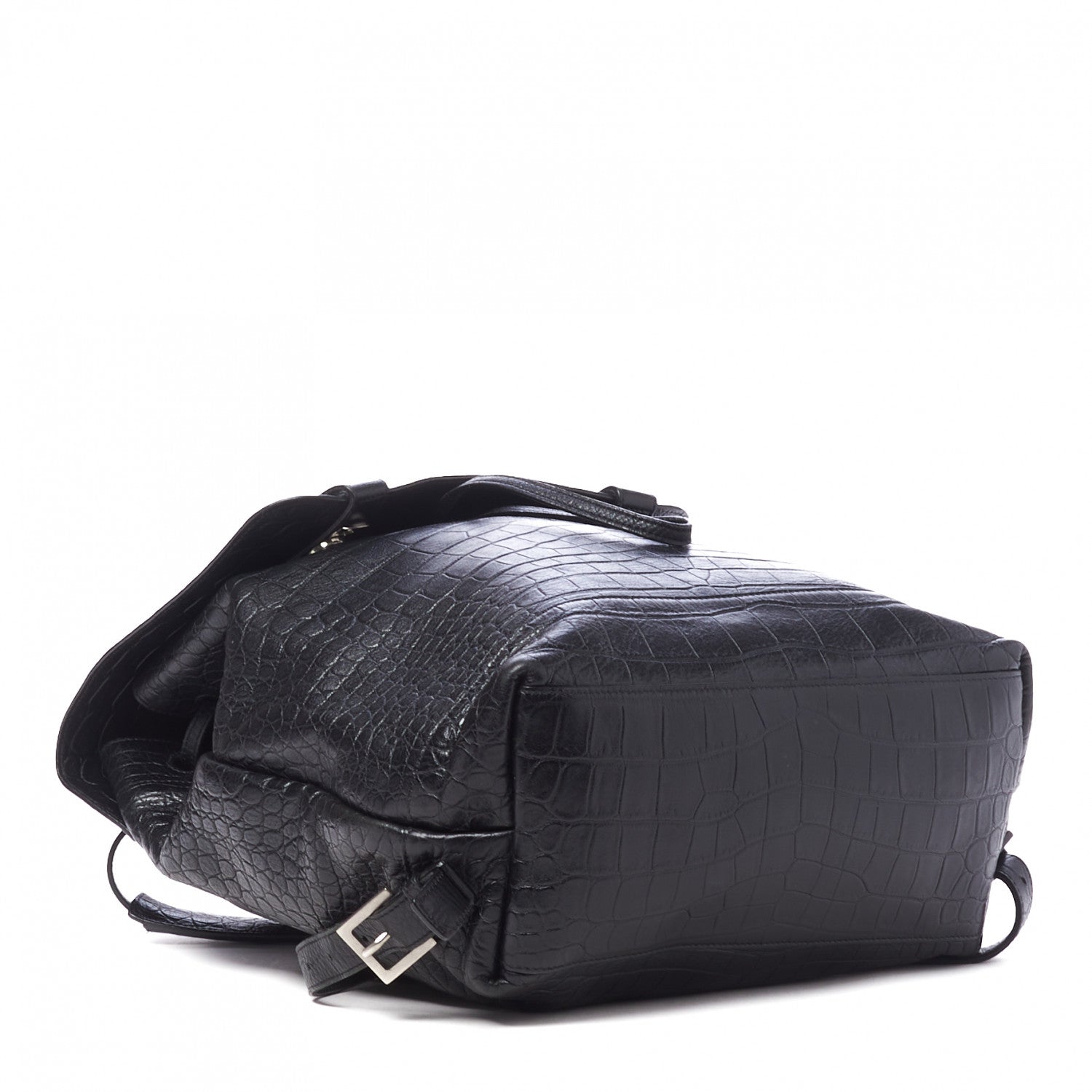Saint Laurent Calfskin Crocodile Embossed Sac De Jour Backpack Black 4 of 10