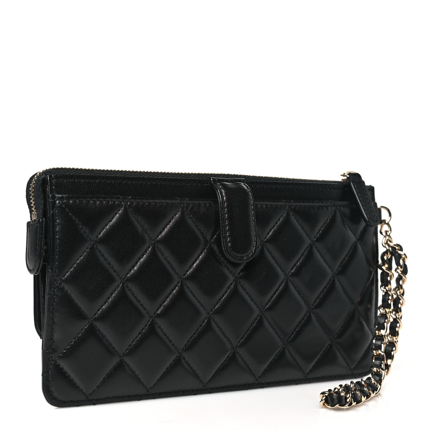 Lambskin Quilted All About Chanel Charm Wristlet Wallet Black