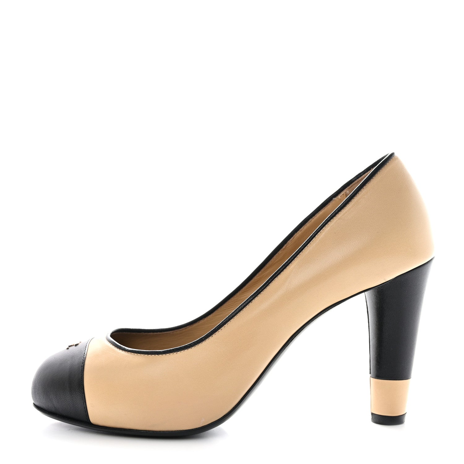 Chanel Lambskin Cap Toe Pumps 39 Beige Black 1 of 9