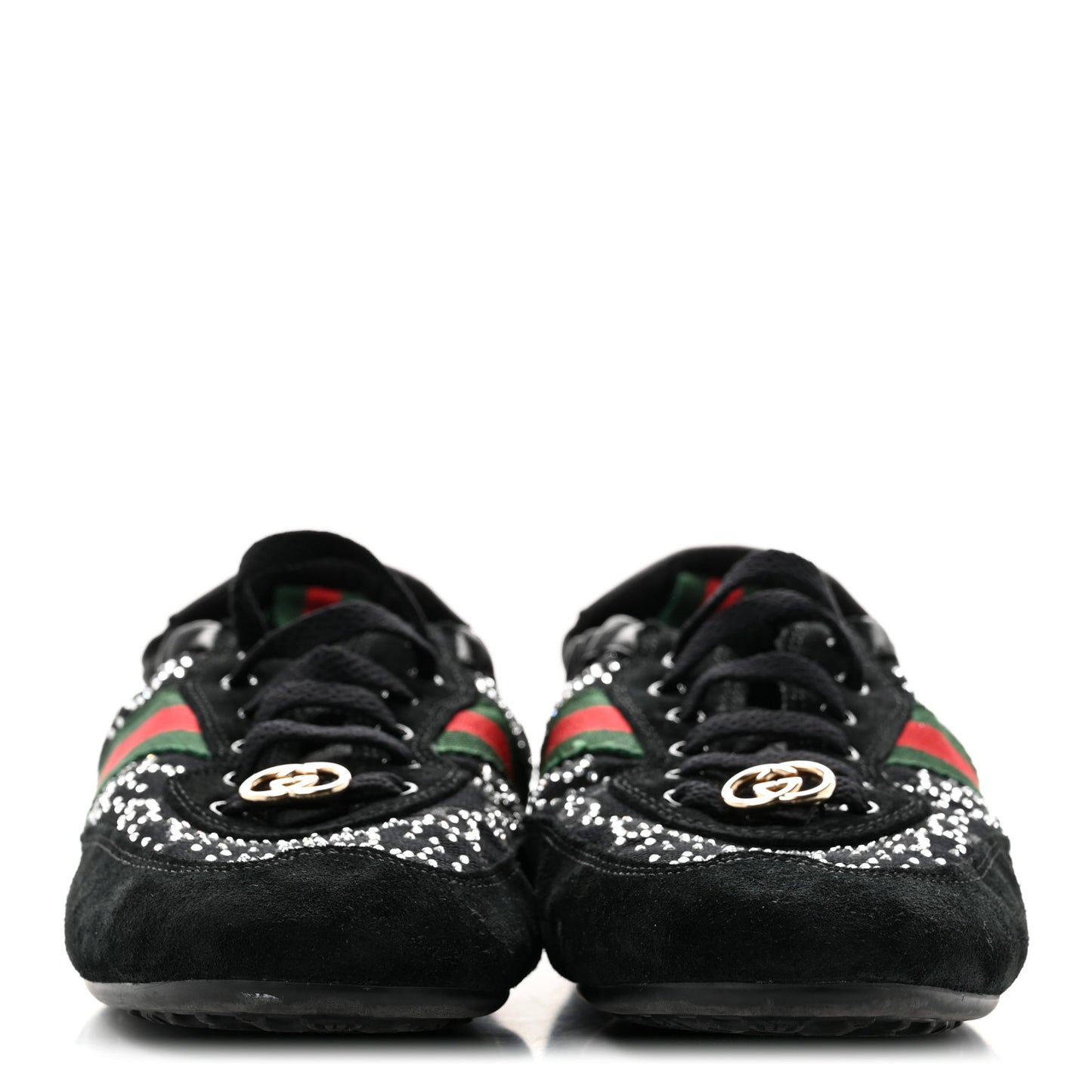 GG Suede Monogram Crystal Web Womens Sneakers 36 Black