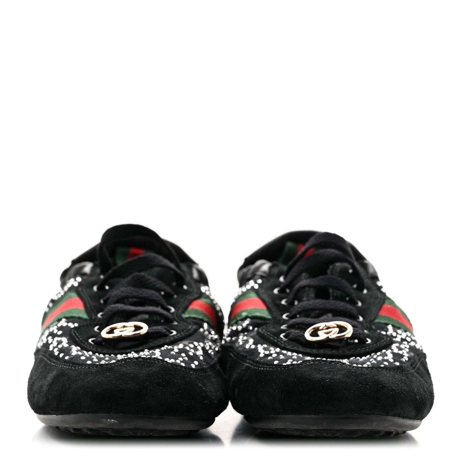 Gucci GG Suede Monogram Crystal Web Womens Sneakers 36 Black 3 of 8