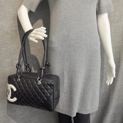 Chanel Calfskin Quilted Large Cambon Bowler Black White 3 of 9