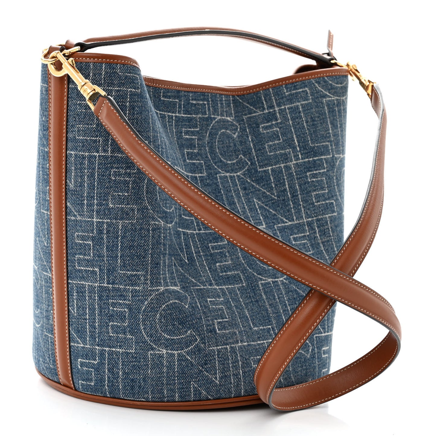 Denim Calfskin Logo Bucket 16 Bag Blue