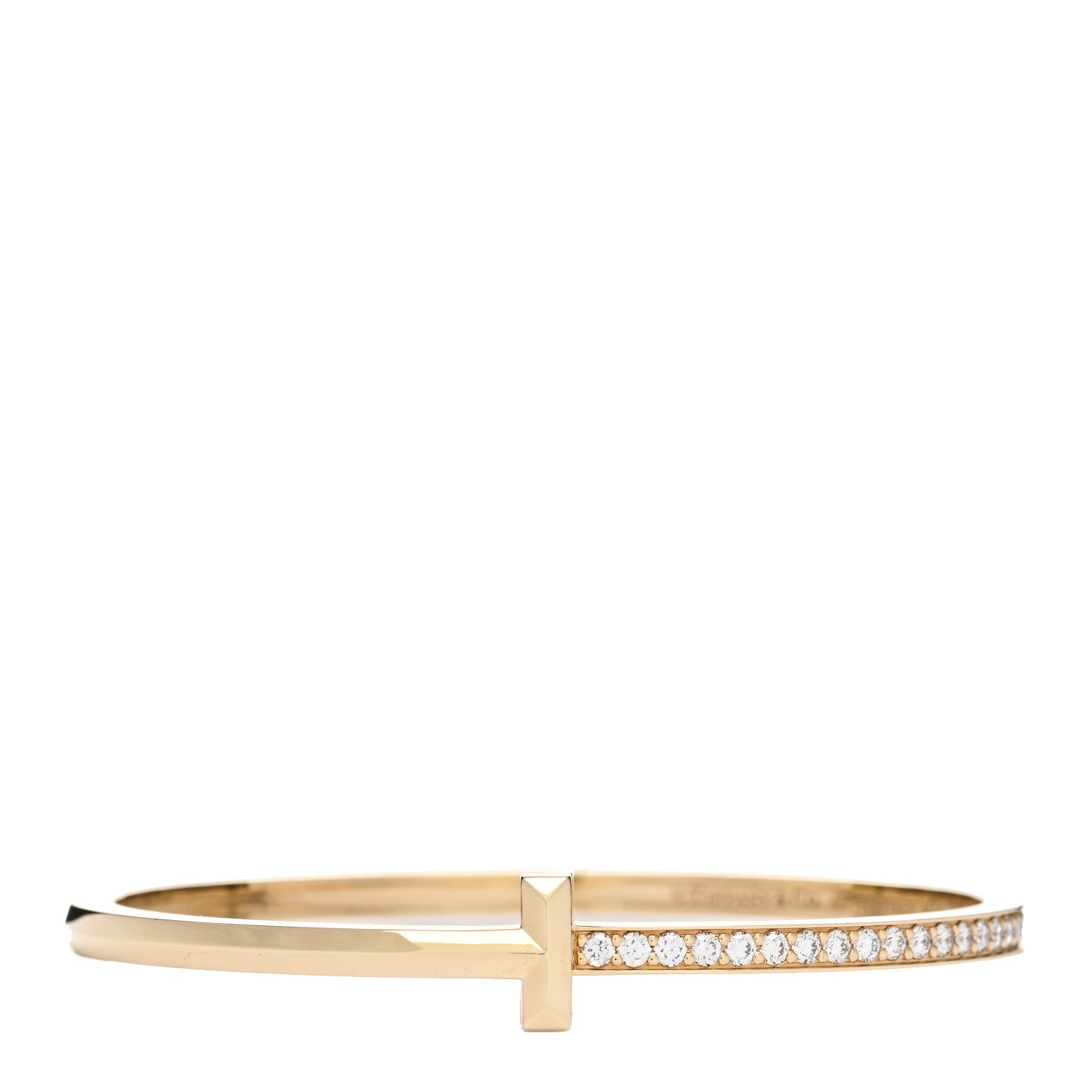 Tiffany 18K Yellow Gold Diamond Narrow T1 Hinged Bangle Bracelet 1 of 4