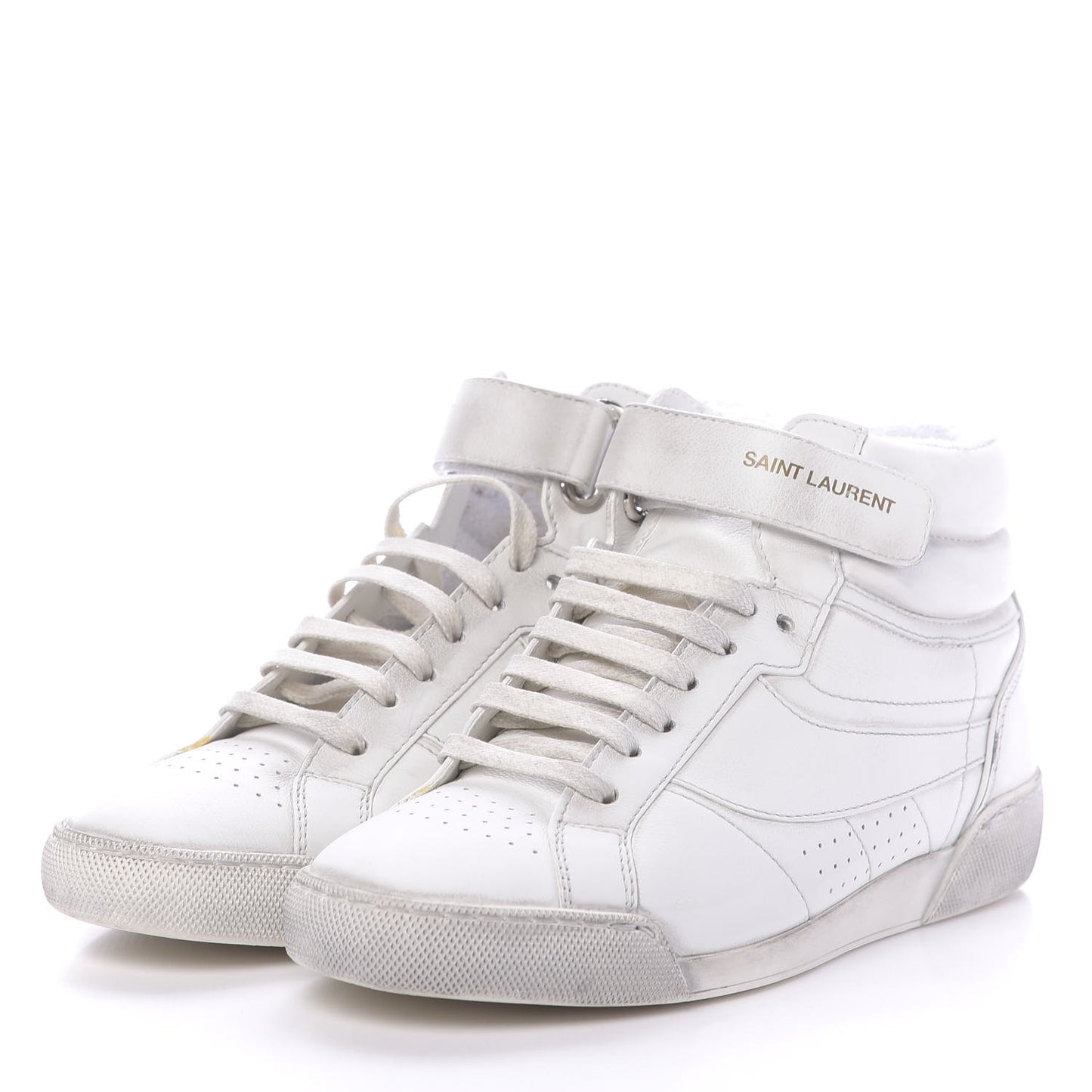 Calfskin Distressed Lenny Logo-Print High Top Sneakers 36.5 Blanc Optique