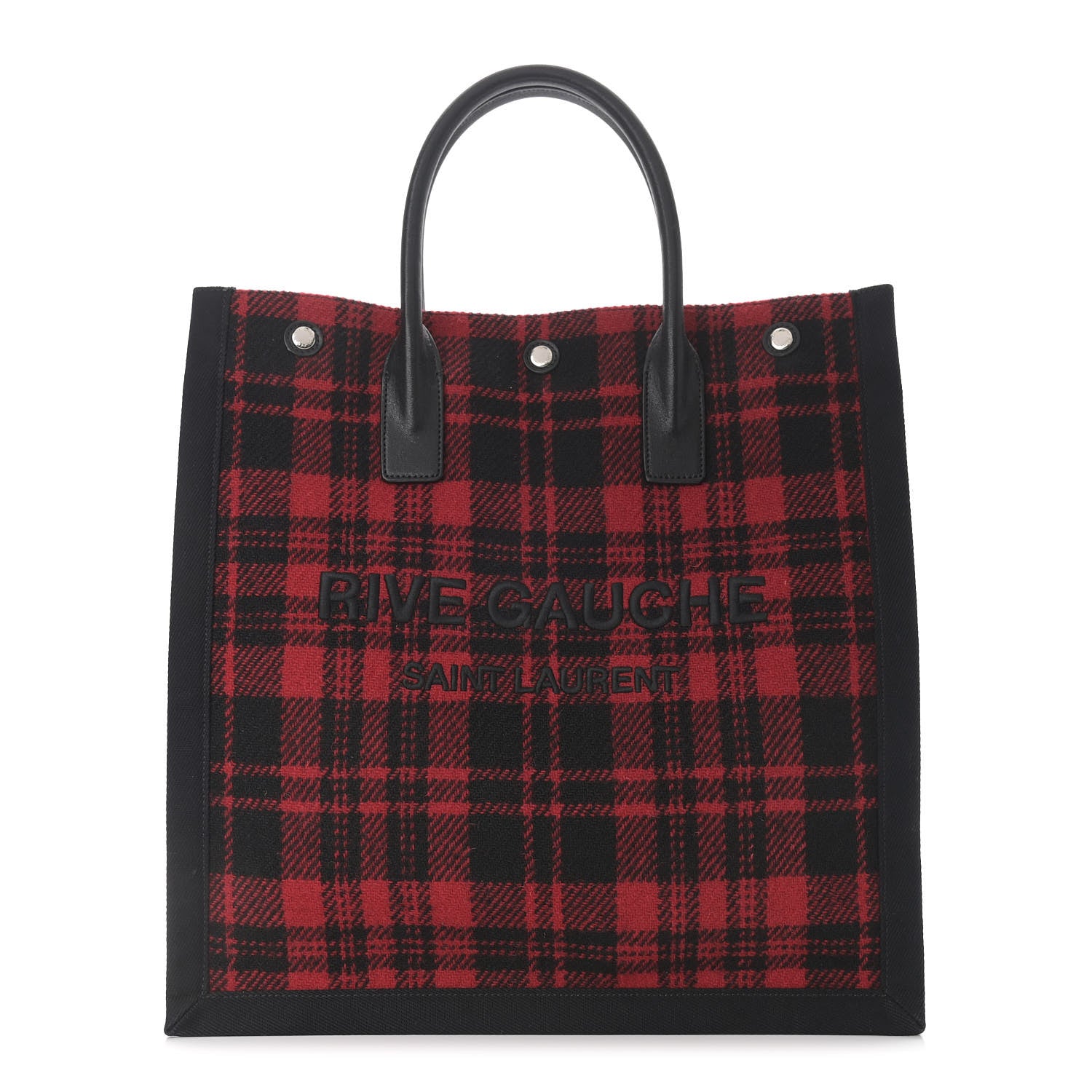 Saint Laurent Wool Tartan Rive Gauche Noe Tote Red Black 1 of 9