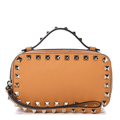 Valentino Garavani Pebbled Calfskin Rockstud Slip Handle Wristlet Zip Clutch Orange 1 of 9