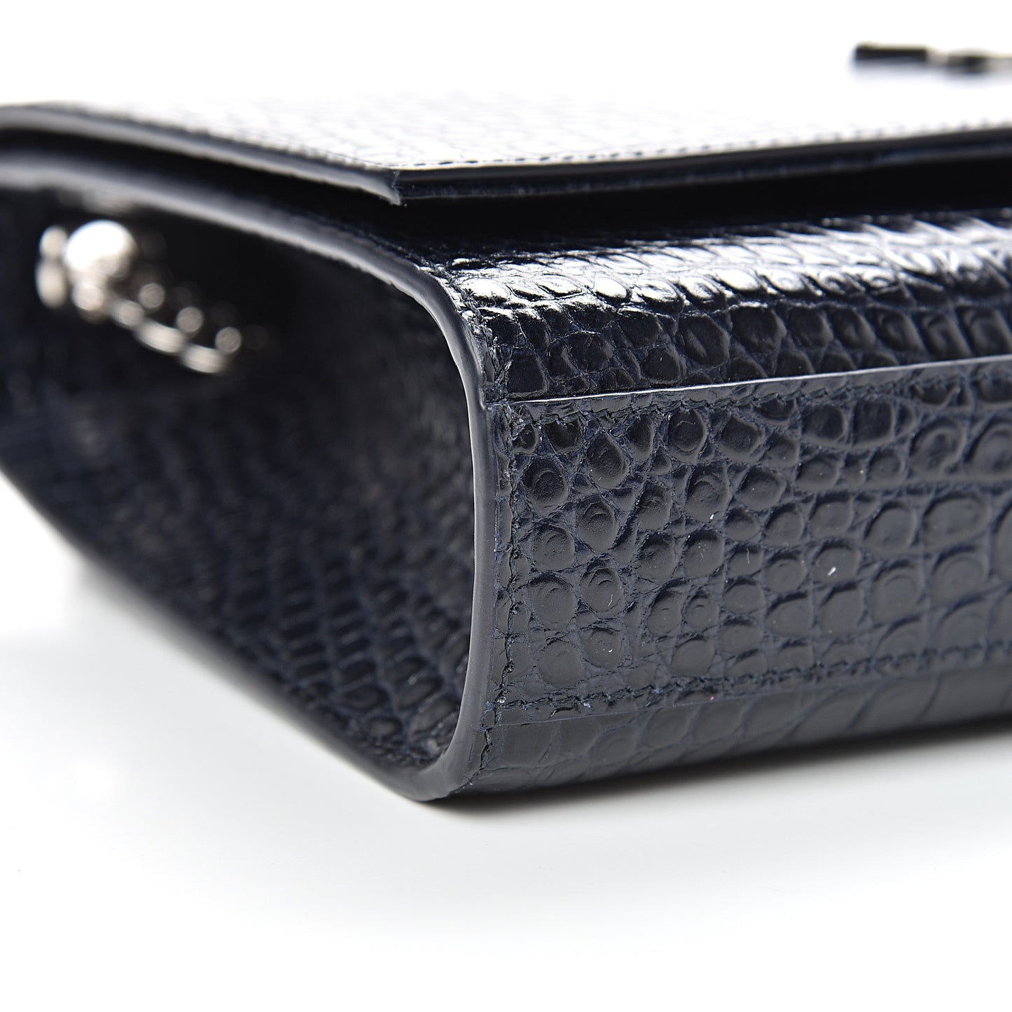 Calfskin Crocodile Embossed Medium Classic Monogram Kate Tassel Satchel Blue Sapphire