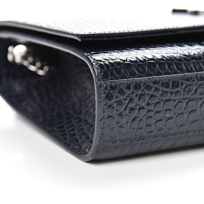Saint Laurent Calfskin Crocodile Embossed Medium Classic Monogram Kate Tassel Satchel Blue Sapphire 9 of 10