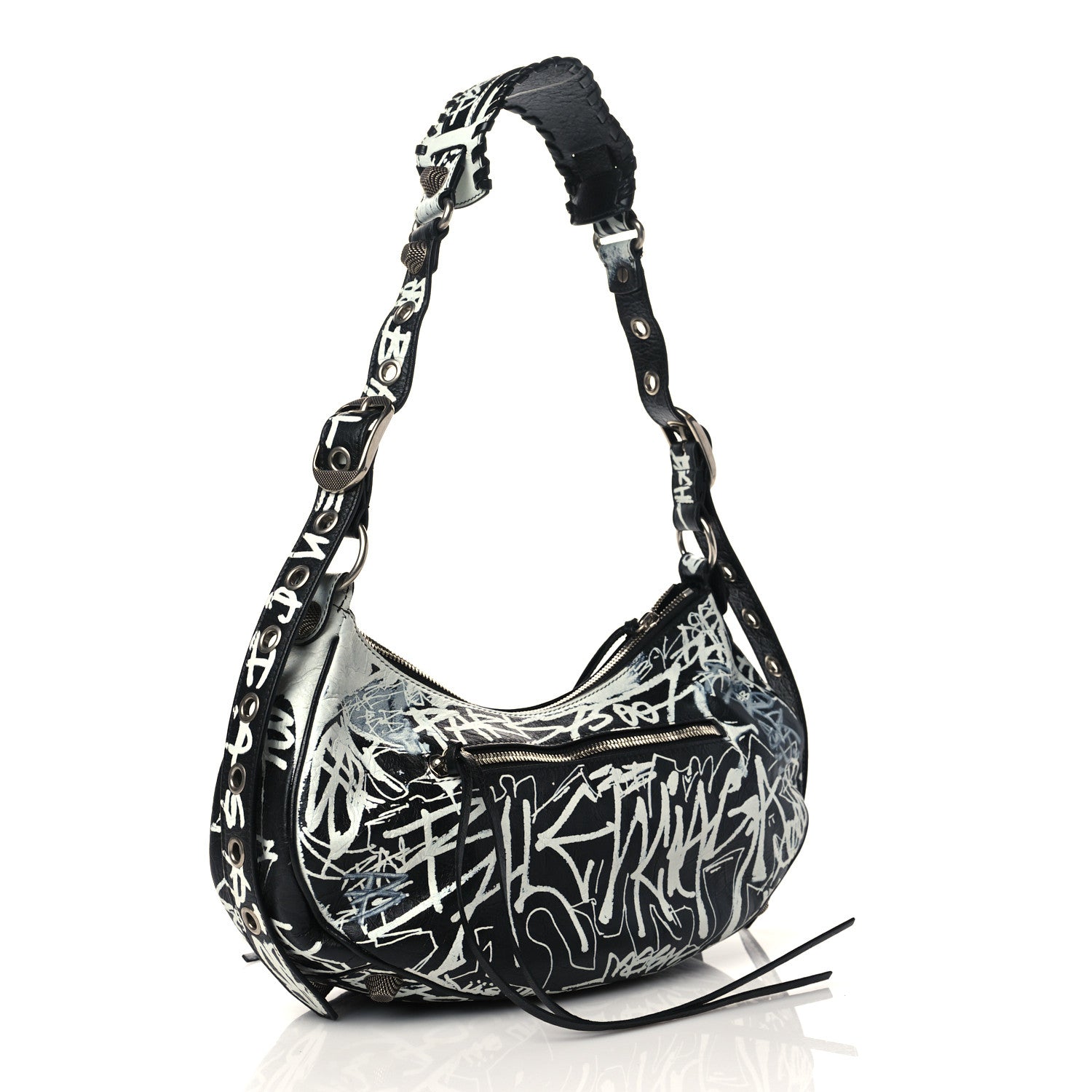 Balenciaga Agneau Arena Graffiti Small Le Cagole Shoulder Bag Black White 3 of 10