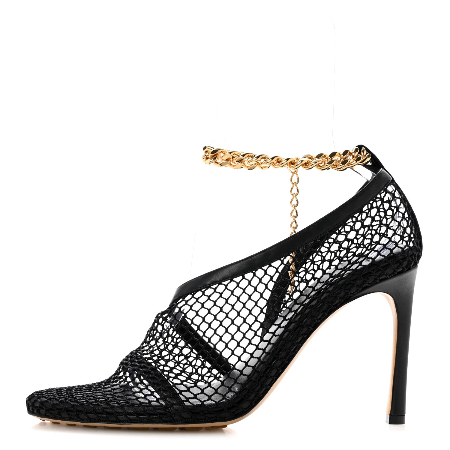 Bottega Veneta Mesh Nappa Chunky Chain Sandals 39.5 Black 1 of 9