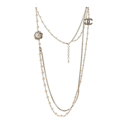 Chanel Pearl Crystal CC Camellia Express Long Necklace Gold 3 of 7