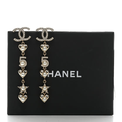 Chanel Crystal Pearl Charming Winter CC Star Heart Drop Earrings Gold 5 of 5