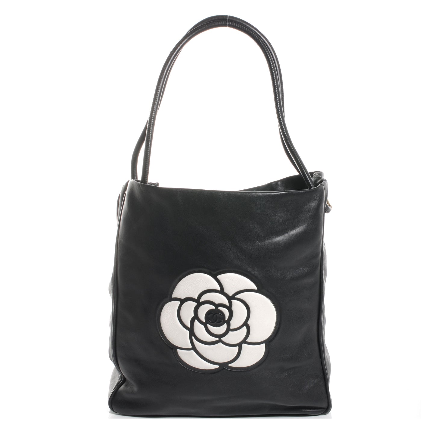 Lambskin Camellia Tote Black