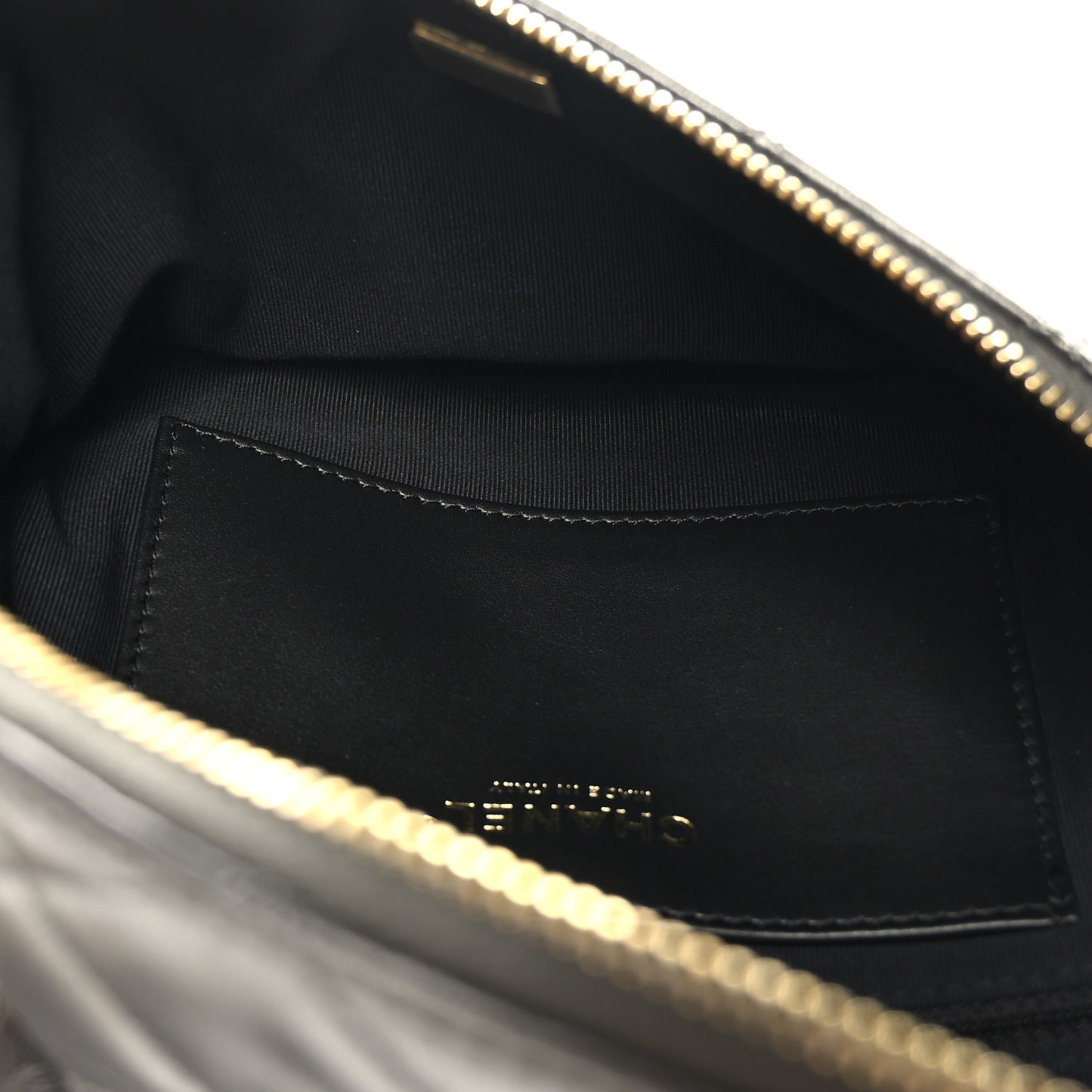 Metallic Calfskin Pearl Quilted CC Belt Bag Ruthenium