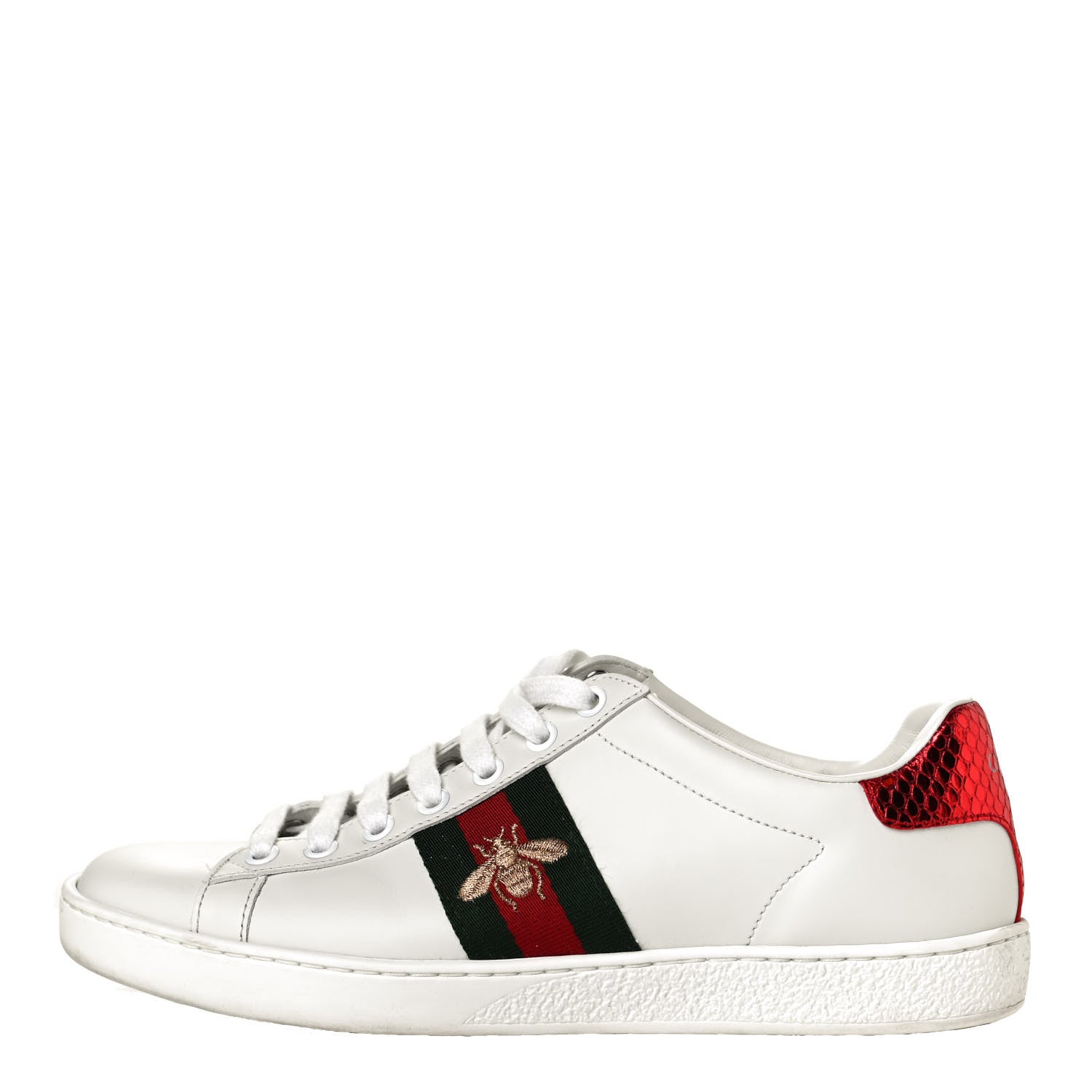 Gucci Calfskin Ayers Bee Embroidered Womens Ace Sneakers 37.5 White Green 1 of 9