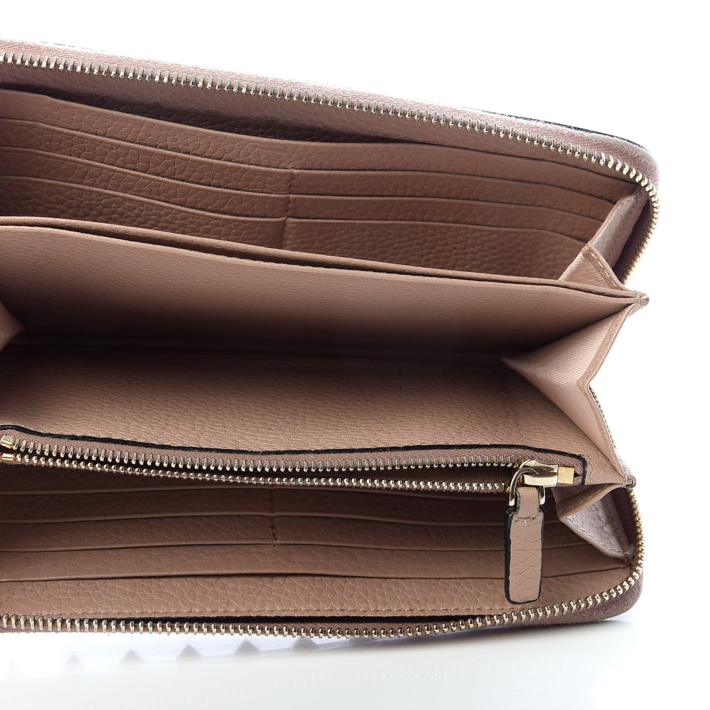 Pebbled Calfskin Rockstud Zip Around Wallet Poudre