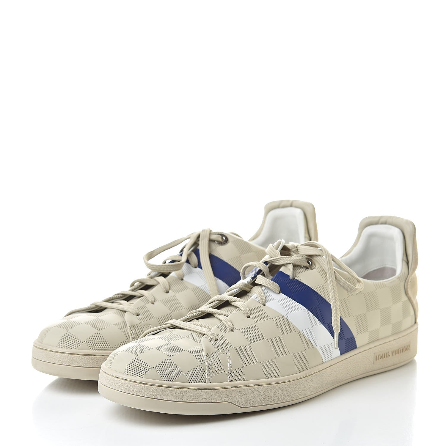 Louis Vuitton Calfskin Damier Embossed Frontrow Sneakers 10 Creme 3 of 8