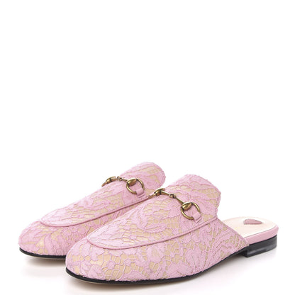 Gucci Lace Malaga Kid Womens Princetown Slippers 39 Sugar Pink Skin Rose 3 of 8