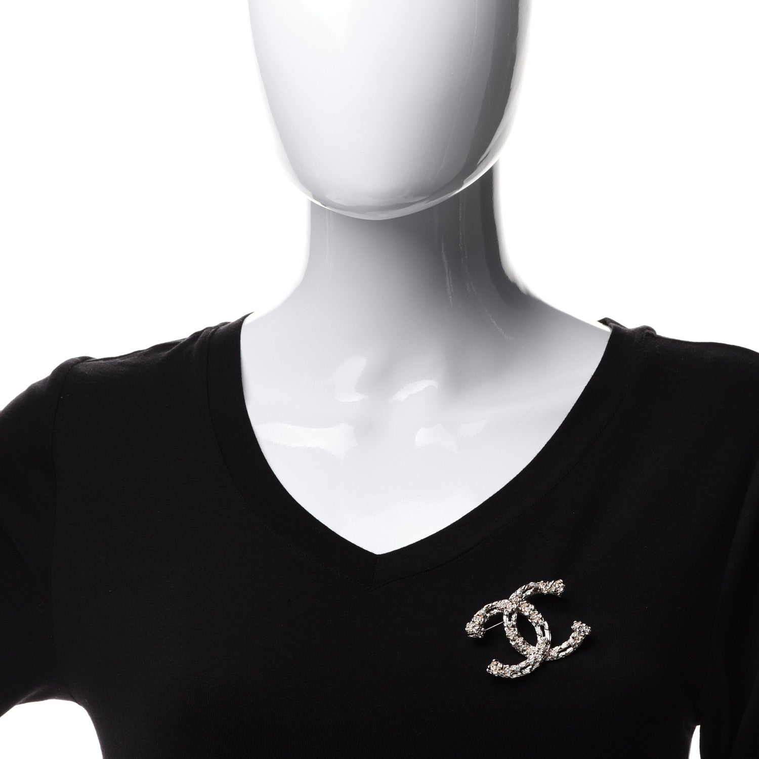 Chanel Metal Crystal Camellia CC Brooch Light Gold 2 of 4