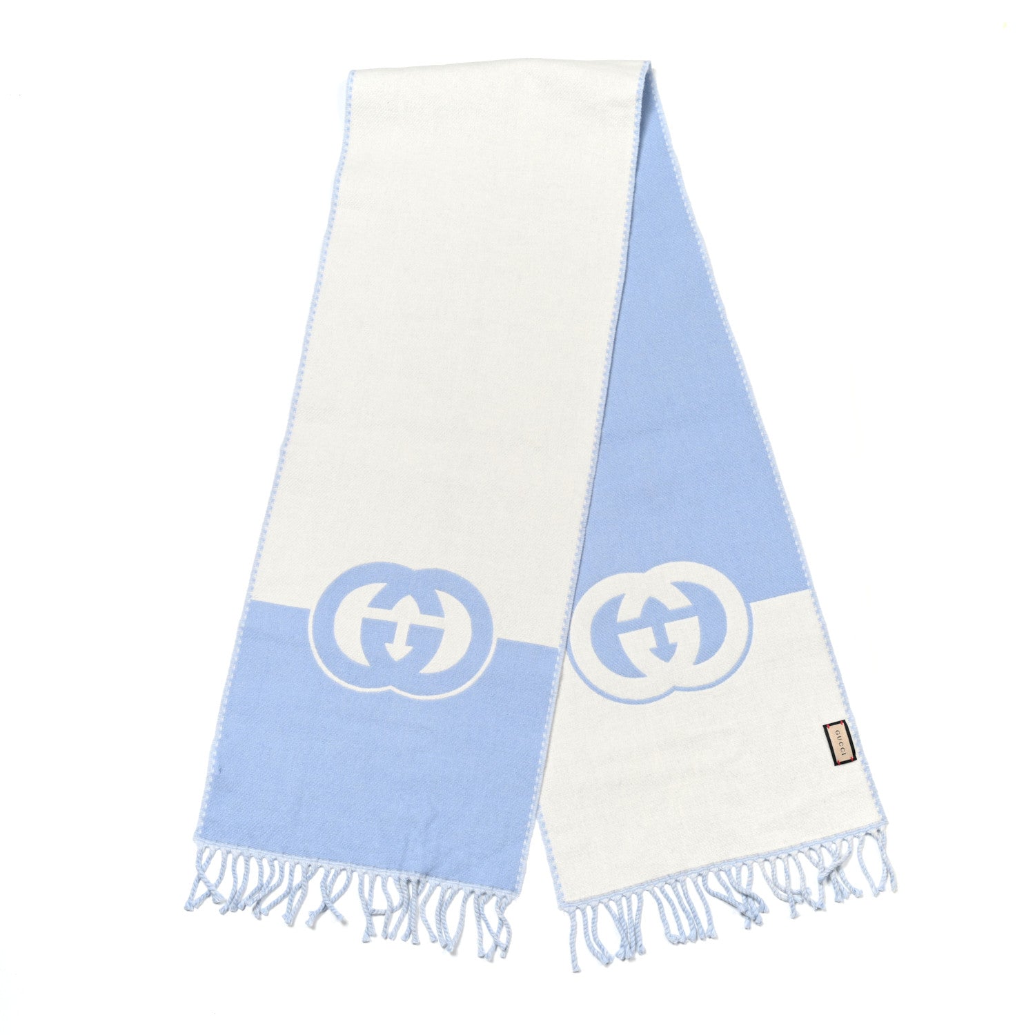 Gucci Wool Cashmere Interlocking G Scarf Sky Blue Ivory 1748556