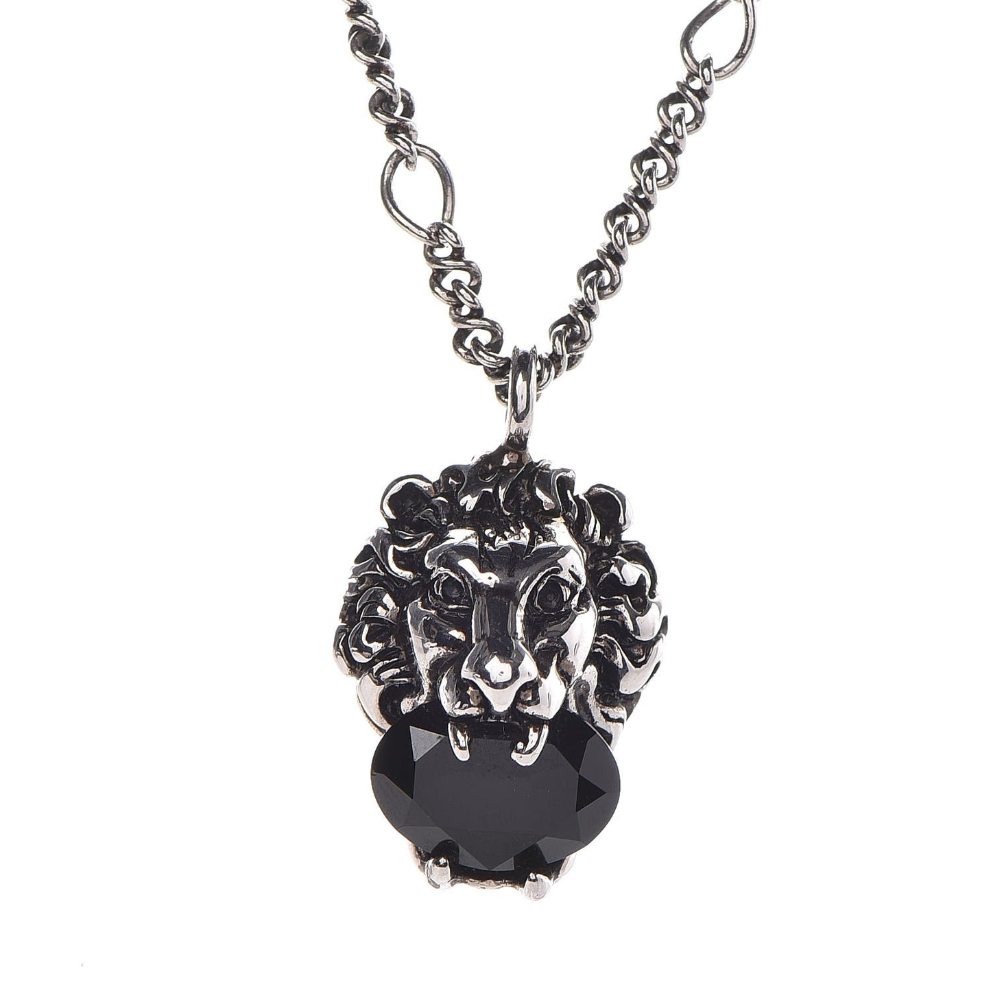 Sterling Silver Brass Swarovski Lion Head Necklace Black