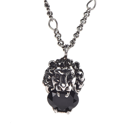 Gucci Sterling Silver Brass Swarovski Lion Head Necklace Black 5 of 6