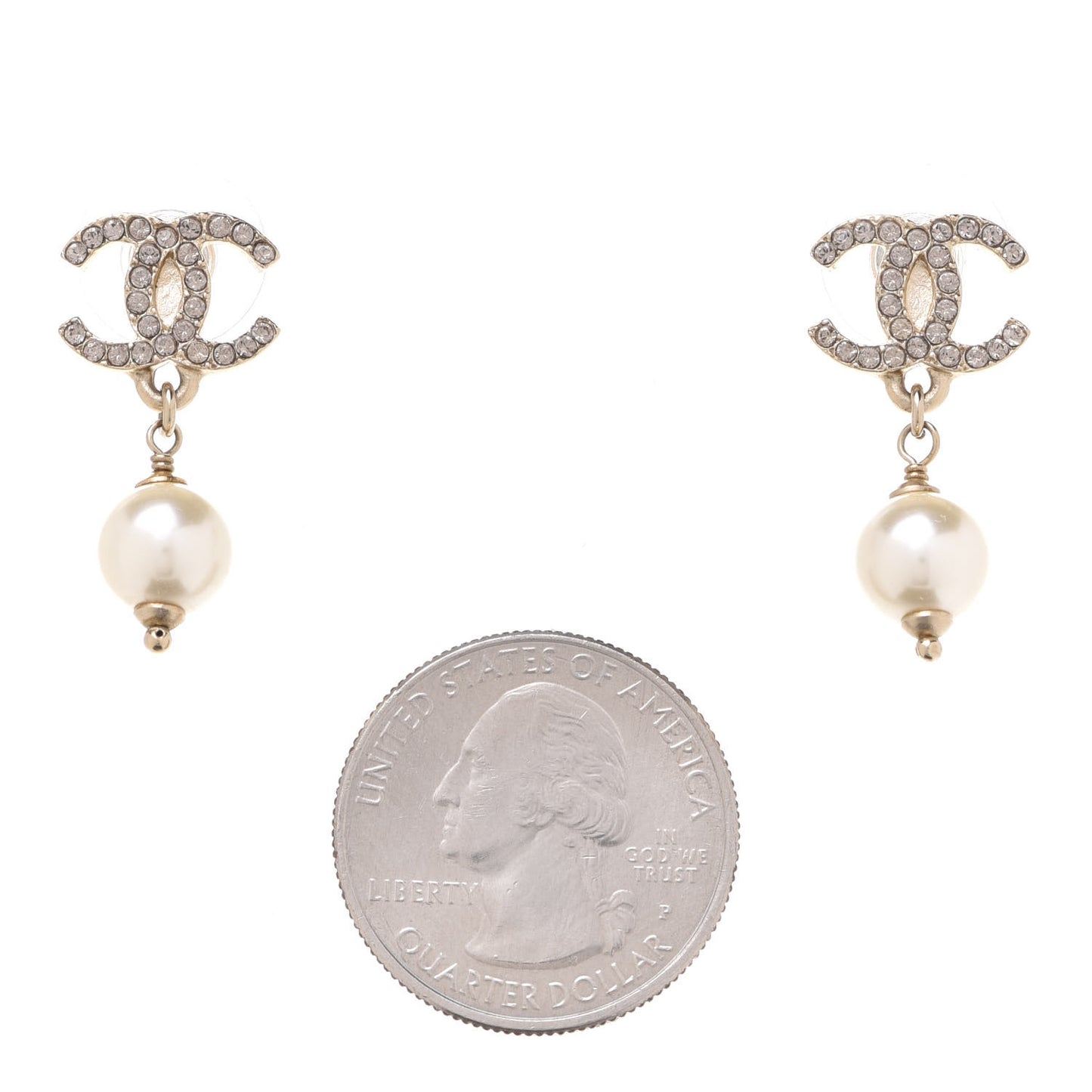 Crystal Pearl CC Drop Earrings Gold