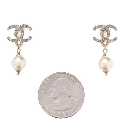 Chanel Crystal Pearl CC Drop Earrings Gold 2 of 5