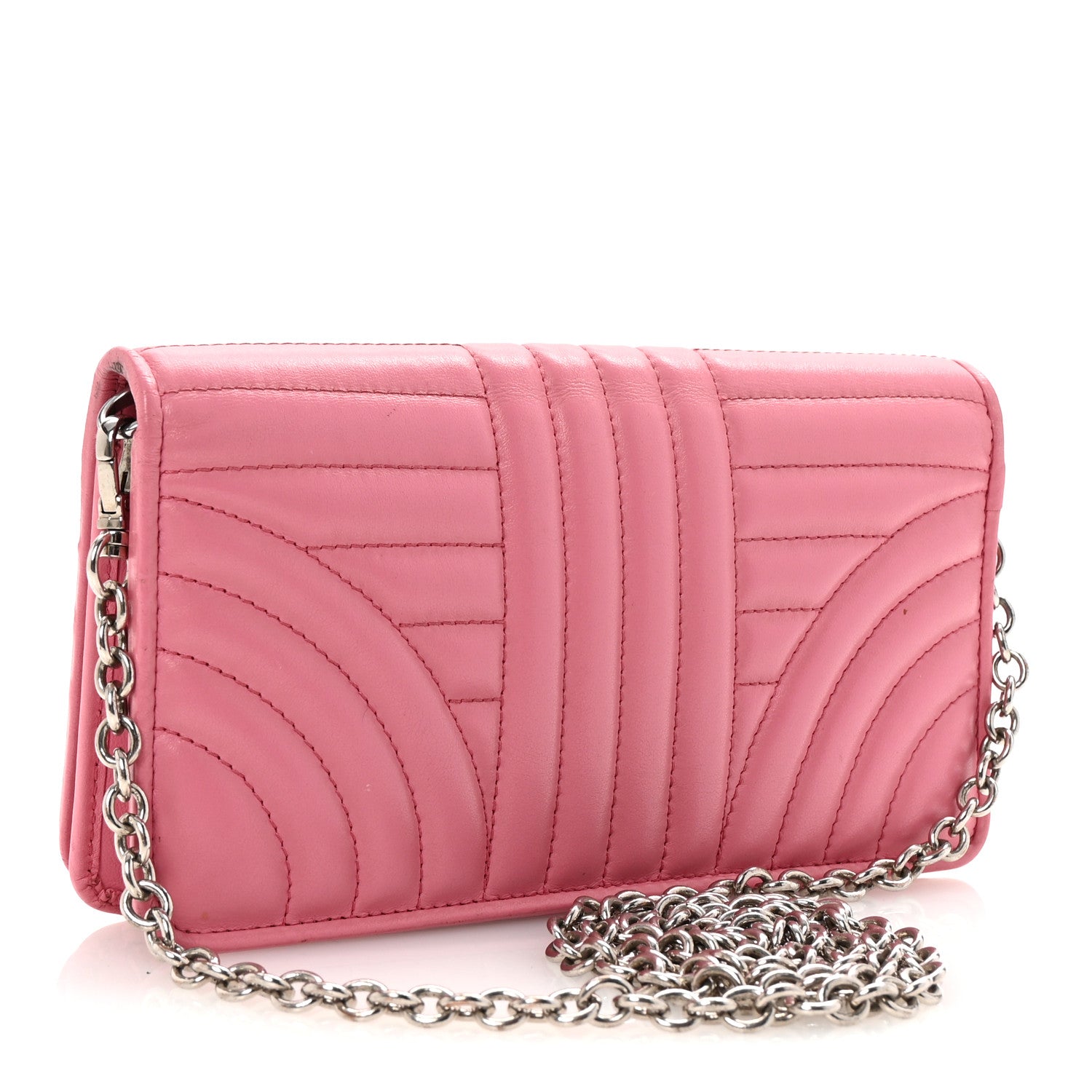 Prada Soft Calfskin Impunture Diagramme Chain Wallet Begonia 3 of 8