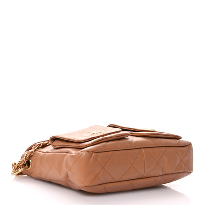 Chanel Shiny Calfskin Quilted Small Supple Twins Hobo Bag Brown 4 of 10