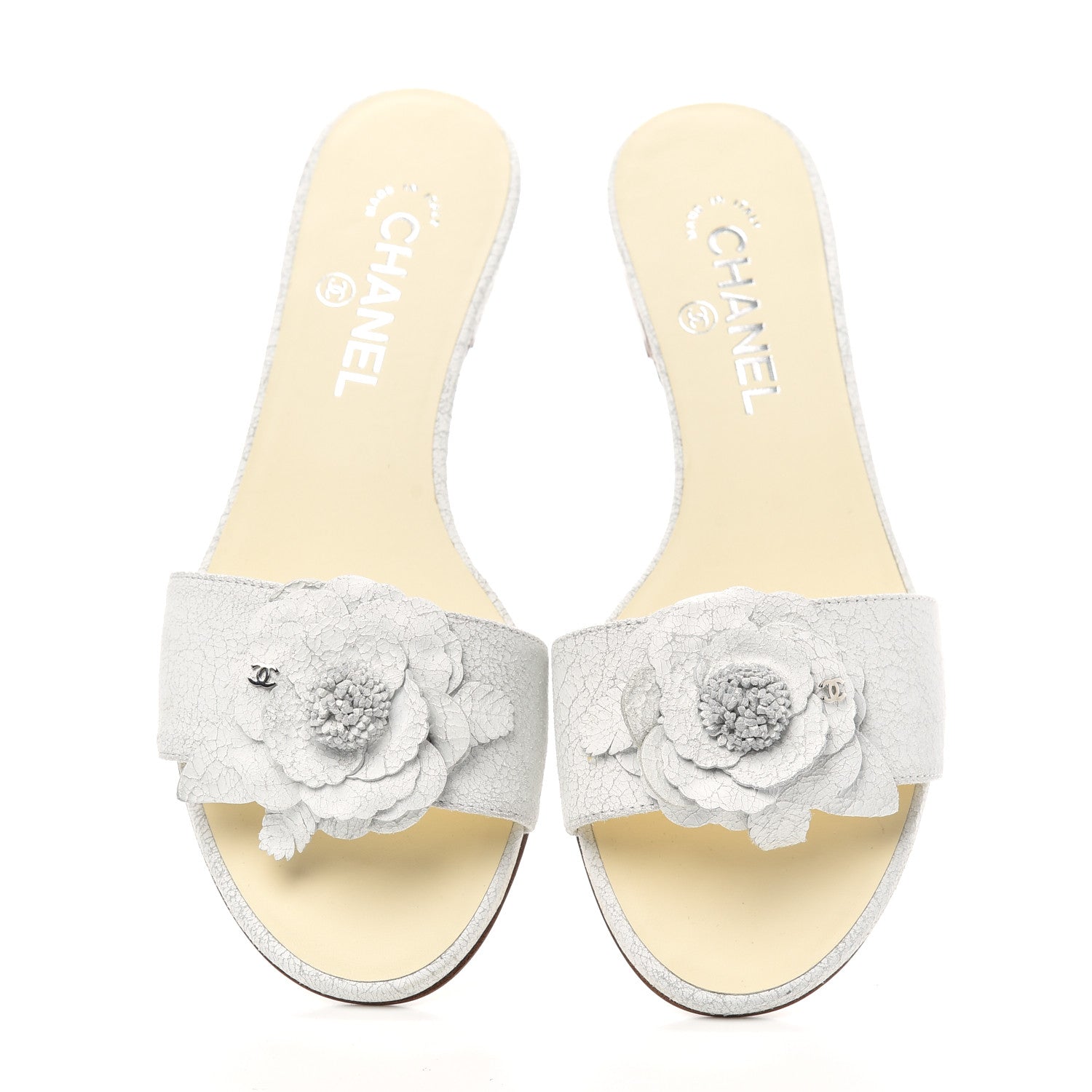 Chanel Crackled Lambskin Camellia Sandal Mule 38 White 5 of 11