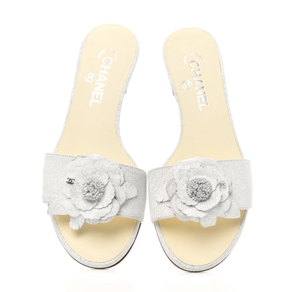 Chanel Crackled Lambskin Camellia Sandal Mule 38 White 5 of 11