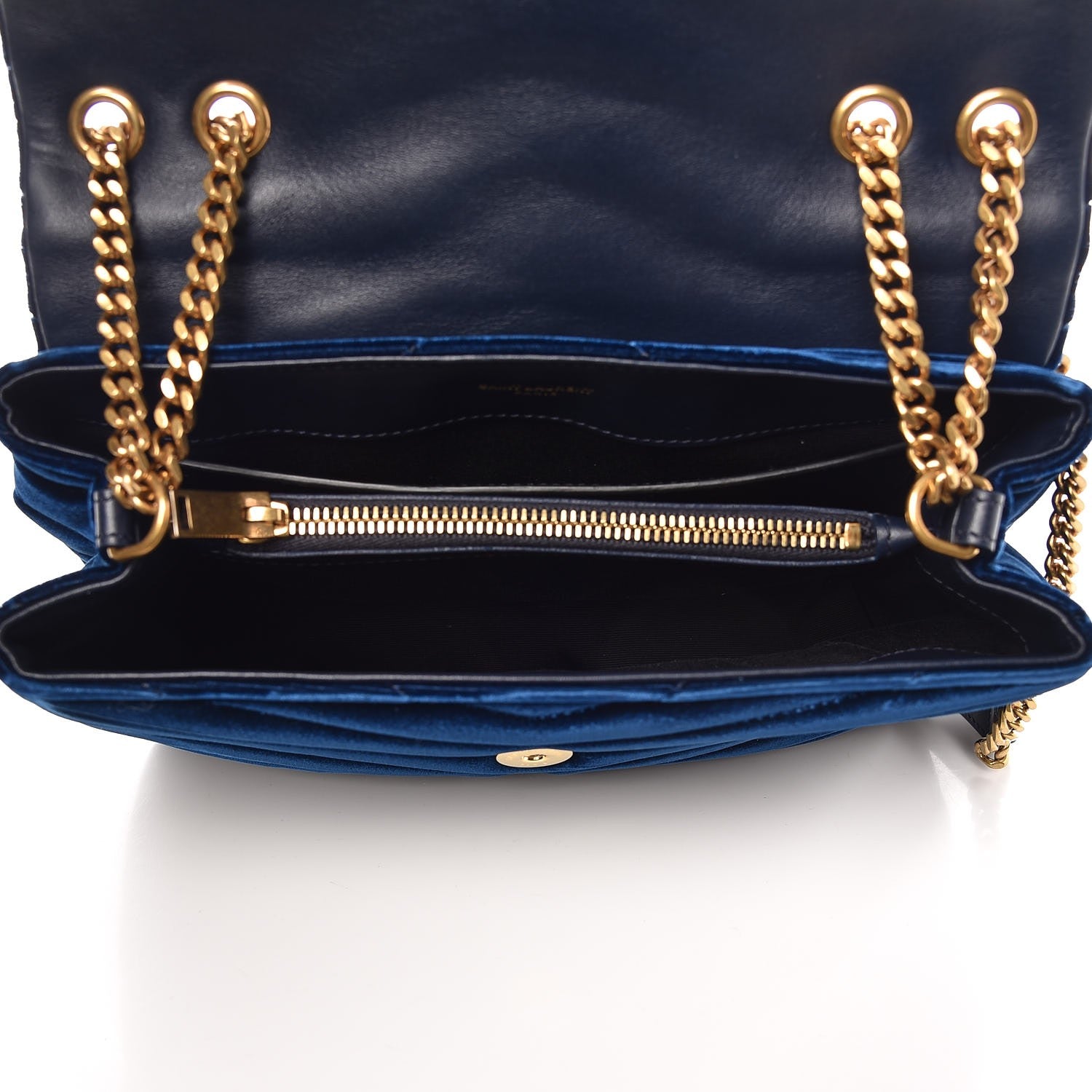 Saint Laurent Velvet Y Quilted Monogram Small Loulou Chain Satchel Medium Blue 6 of 7