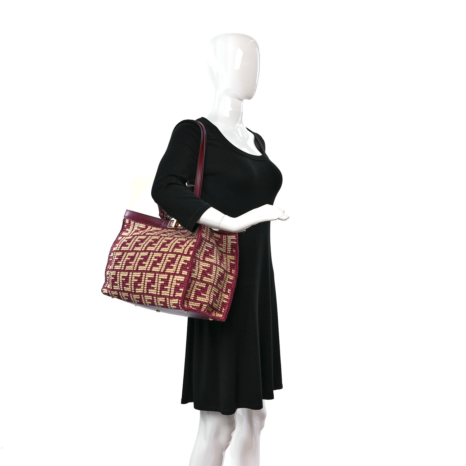 Fendi Raffia Vitello King FF Woven Medium Peekaboo X-Tote Barolo Natural 2 of 8
